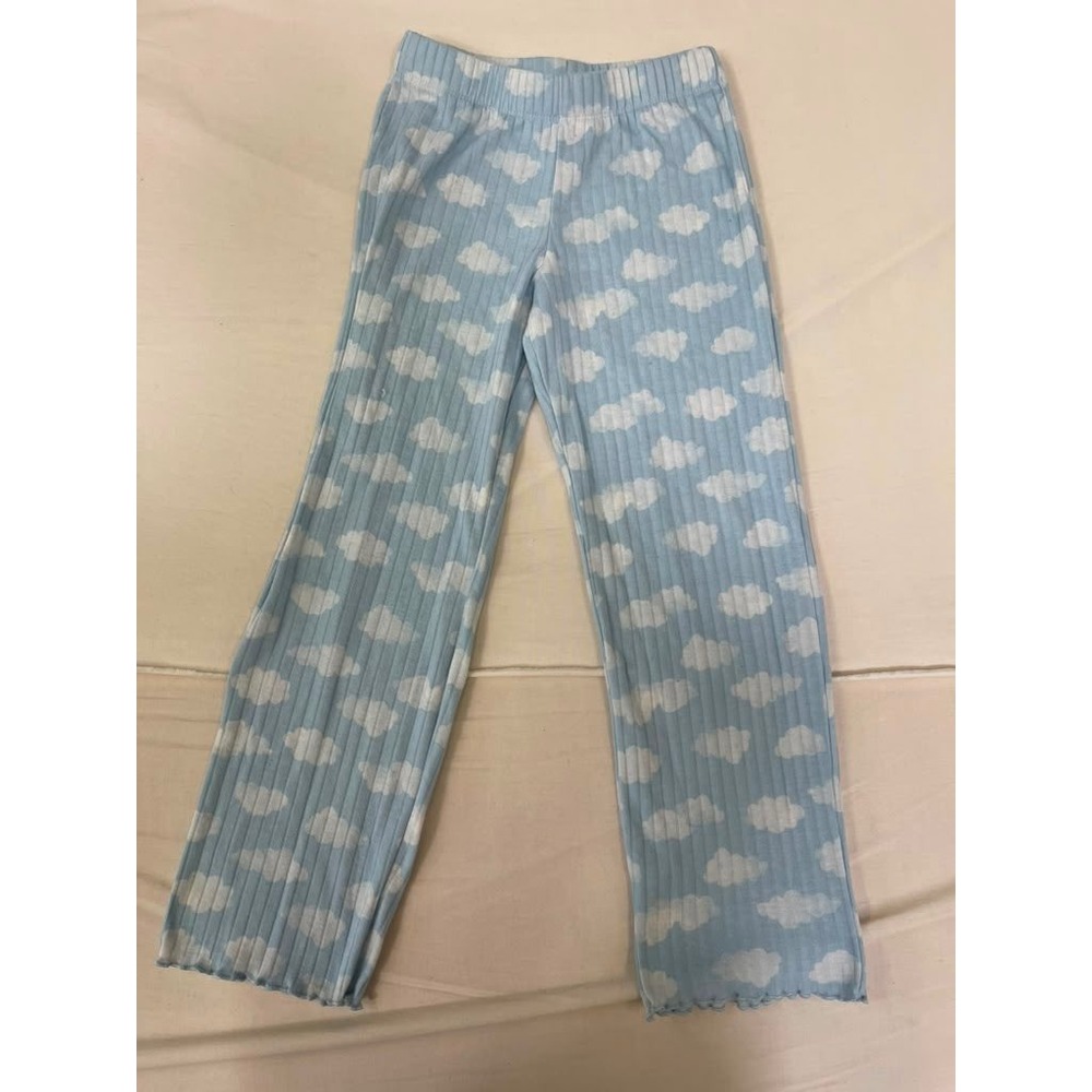 Cat & Jack Girls Blue Cloud Print Ribbed Pajama Pants Size S 6/7 Lettuce Edge